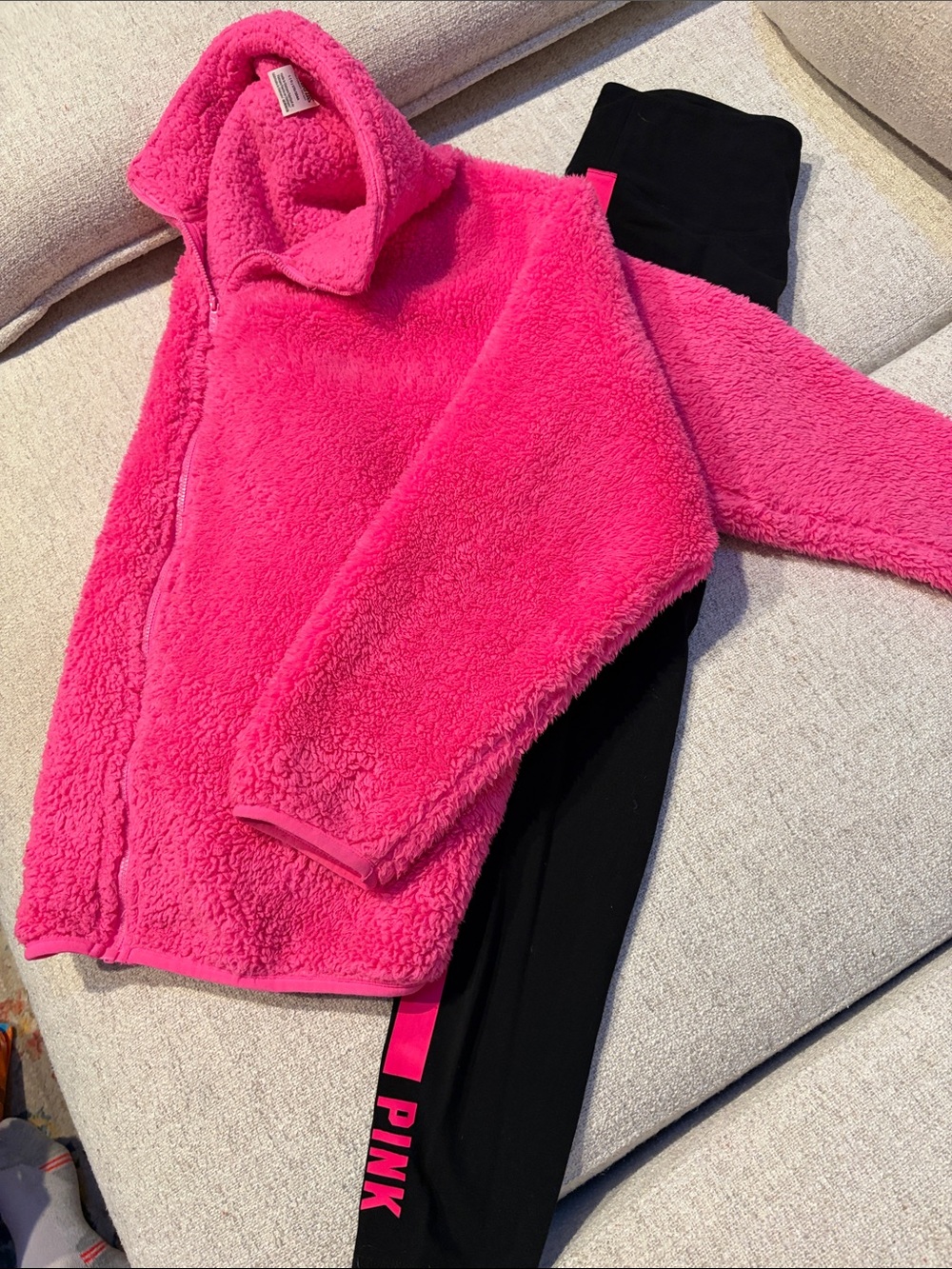 PINK Victoria's Secret Girls' Hot Pink Sherpa Zip Jacket